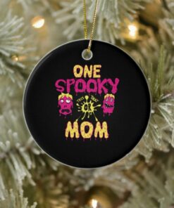 One Spooky Mama Bleached Messy Bun Funny Halloween Ornament
