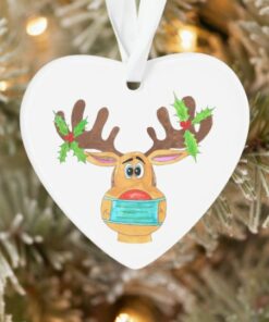 Rudolph the Face Masked Reindeer Heart Ornament