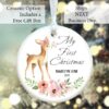 Baby Girl Deer Watercolor Babys First Christmas Ornament 1