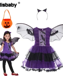 Childrens Girl Witch Vampire Halloween Cosplay Costumes Prom Dress Suit Leggings Pumpkin Bag 1