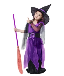 Childrens Girl Witch Vampire Halloween Cosplay Costumes Prom Dress Suit Leggings Pumpkin Bag 2