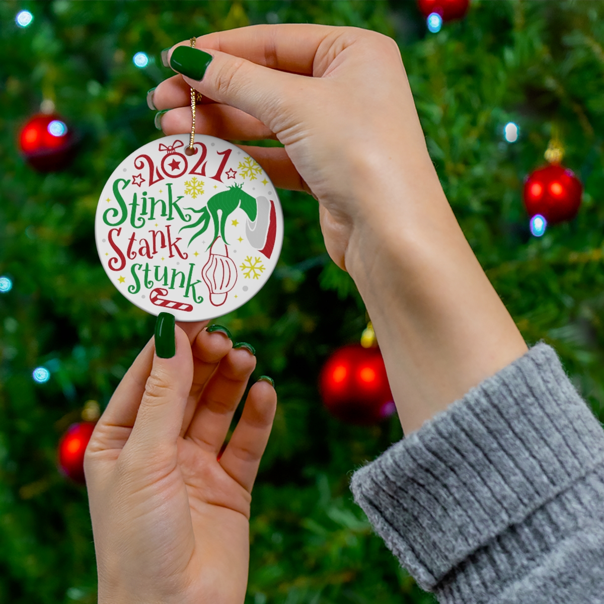 Grinch Stink stank stunk 2021 circle Christmas ornament 1 Grinch Stink stank stunk 2021 circle Christmas ornament 1