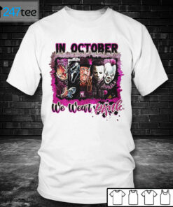 Men T shirt Friends In October We Wear Pink Halloween Shirt