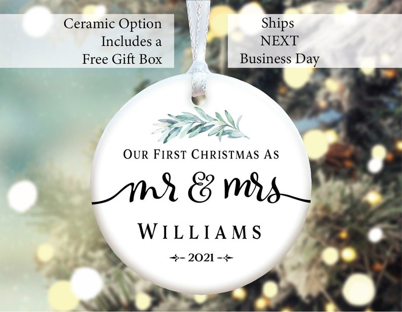 Personalized First Christmas as Mr Mrs 2 Porcelain Ornament 1 Personalized First Christmas as Mr Mrs 2 Porcelain Ornament 1