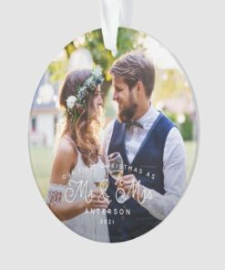 Personalized Our First Christmas Mr and Mrs Wedding Photo Ornament 1