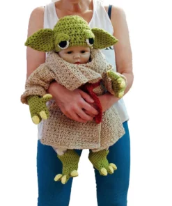 Yoda Style Newborn Infant Baby Photography Prop Crochet Knit Costume Set Handmade Toddler Cap Outfits 1