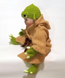 Yoda Style Newborn Infant Baby Photography Prop Crochet Knit Costume Set Handmade Toddler Cap Outfits 3