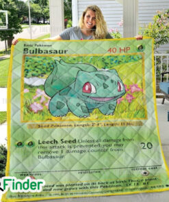 Bulbasaur Pokemon Trading Card Quilt Blanket 1
