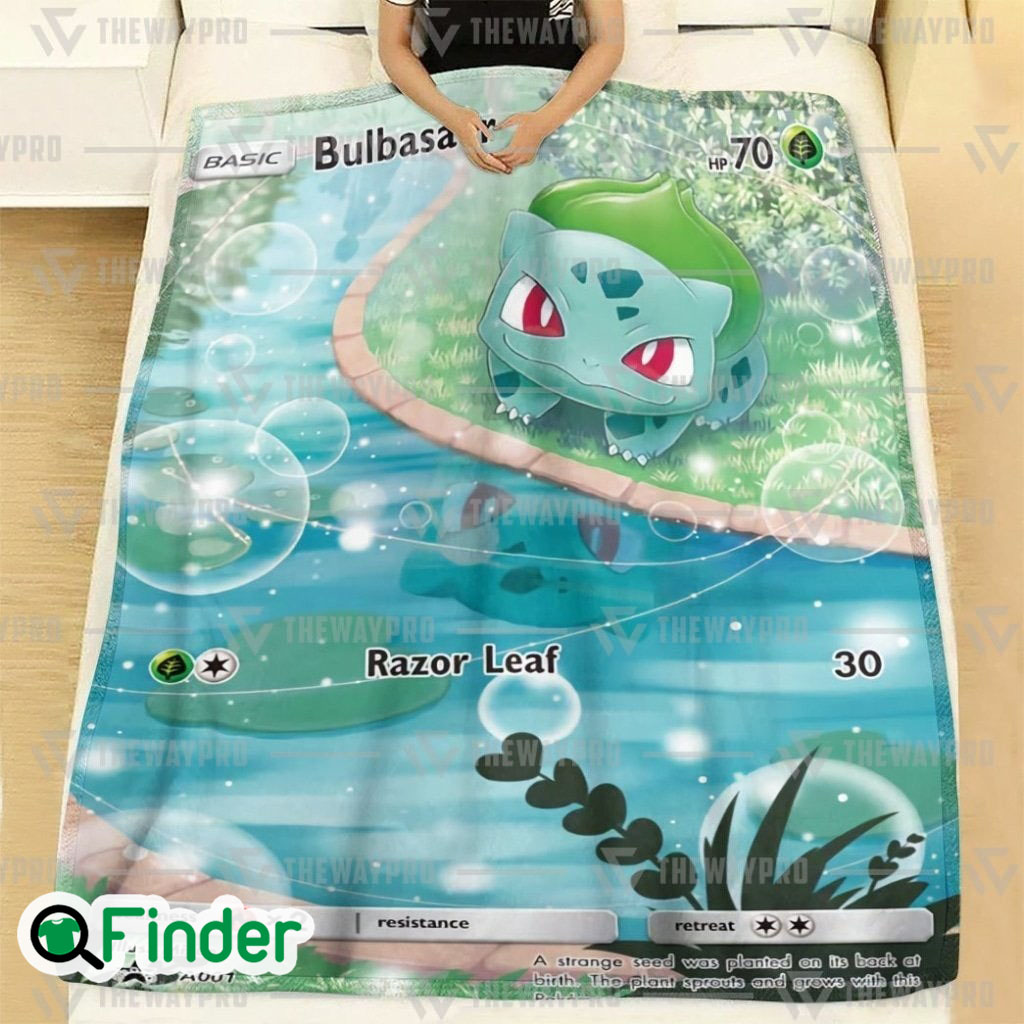 Bulbasaur Razor Leaf Pokemon Trading Card Fleece Blanket 1 Bulbasaur Razor Leaf Pokemon Trading Card Fleece Blanket 1