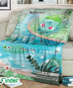 Bulbasaur Razor Leaf Pokemon Trading Card Fleece Blanket