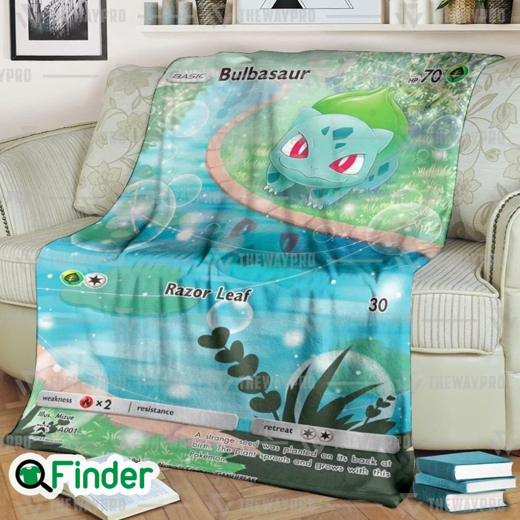 Bulbasaur Razor Leaf Pokemon Trading Card Fleece Blanket Bulbasaur Razor Leaf Pokemon Trading Card Fleece Blanket