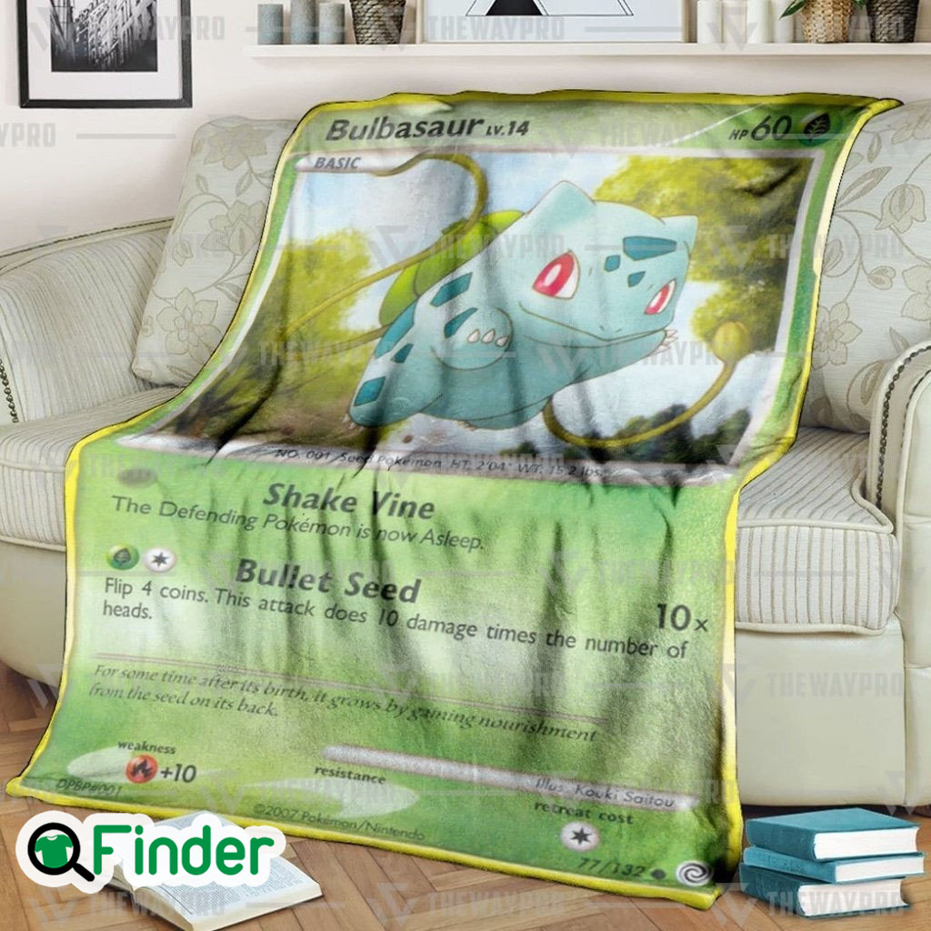 Bulbasaur Secret Wonders Pokemon Trading Card Fleece Blanket Bulbasaur Secret Wonders Pokemon Trading Card Fleece Blanket
