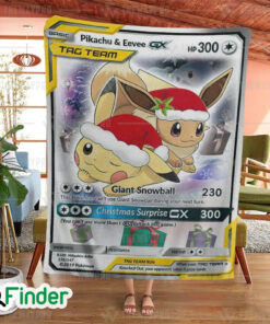 Christmas Eevee Pikachu Tag Team GX Pokemon Trading Card Fleece Blanket 1