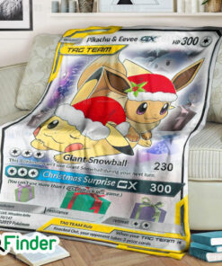 Christmas Eevee Pikachu Tag Team GX Pokemon Trading Card Fleece Blanket 2
