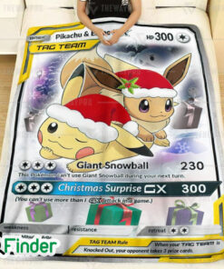 Christmas Eevee Pikachu Tag Team GX Pokemon Trading Card Fleece Blanket