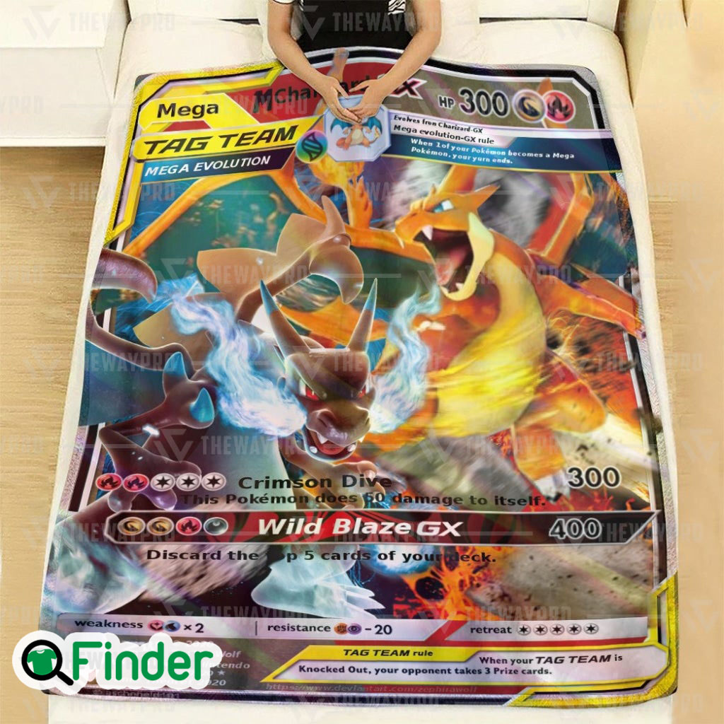 Mega Charizard Pokemon Trading Card Fleece Blanket 2 Mega Charizard Pokemon Trading Card Fleece Blanket 2