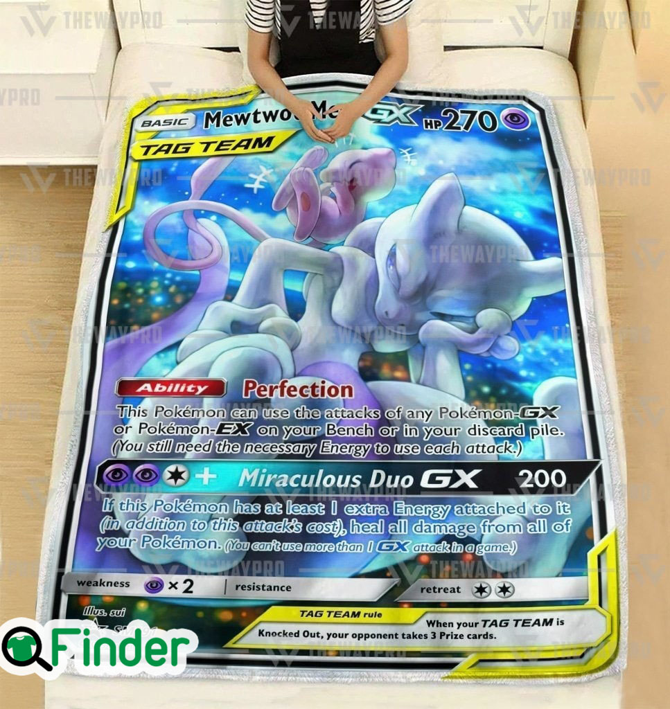 MewTwo And Mew Pokemon Trading Card Fleece Blanket 1 MewTwo And Mew Pokemon Trading Card Fleece Blanket 1