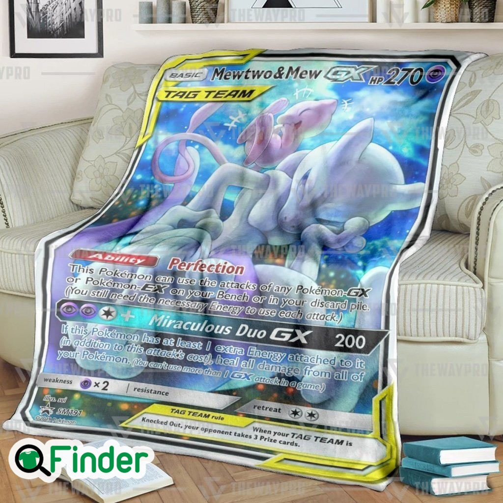 MewTwo And Mew Pokemon Trading Card Fleece Blanket MewTwo And Mew Pokemon Trading Card Fleece Blanket