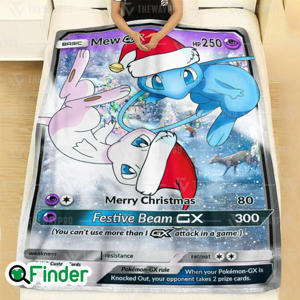 New Christmas Mew GX Pokemon Trading Card Fleece Blanket 1 New Christmas Mew GX Pokemon Trading Card Fleece Blanket 1