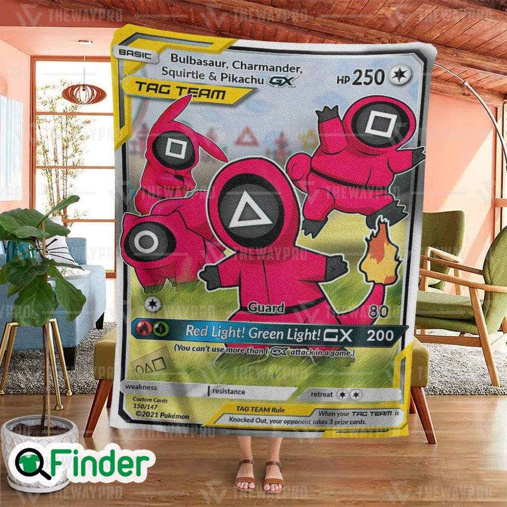 Pikachu Charmander Squirtle Bulbasaur Guardian Tag Team Pokemon Trading Card Fleece Blanket 2 Pikachu Charmander Squirtle Bulbasaur Guardian Tag Team Pokemon Trading Card Fleece Blanket 2
