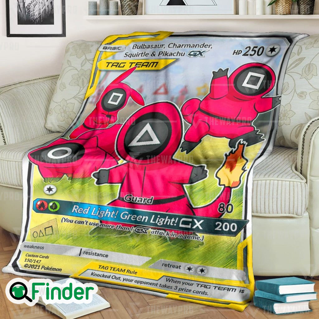 Pikachu Charmander Squirtle Bulbasaur Guardian Tag Team Pokemon Trading Card Fleece Blanket Pikachu Charmander Squirtle Bulbasaur Guardian Tag Team Pokemon Trading Card Fleece Blanket