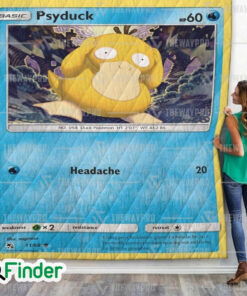 Psyduck Pokemon Trading Card Quilt Blanket