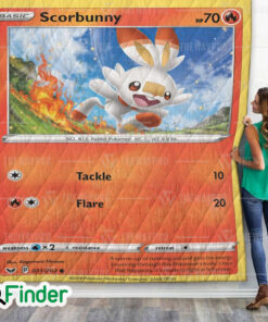 Scorbunny Pokemon Trading Card Quilt Blanket
