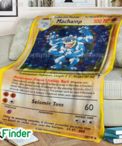 Shadowless Holographic Machamp Pokemon Trading Card Fleece Blanket 1