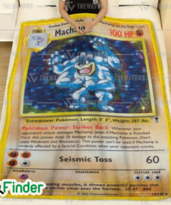 Shadowless Holographic Machamp Pokemon Trading Card Fleece Blanket