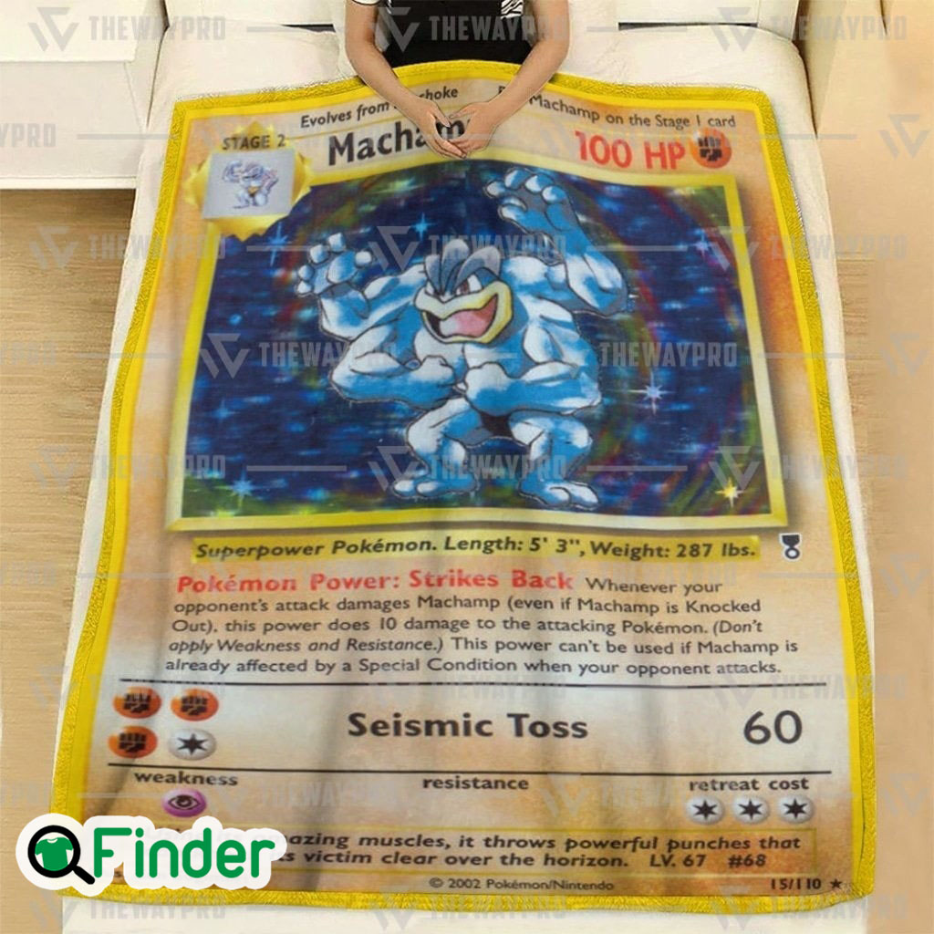 Shadowless Holographic Machamp Pokemon Trading Card Fleece Blanket Shadowless Holographic Machamp Pokemon Trading Card Fleece Blanket