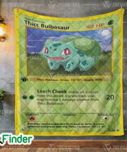 Thicc Bulbasaur Pokemon Trading Card Quilt Blanket 1