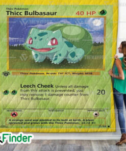 Thicc Bulbasaur Pokemon Trading Card Quilt Blanket