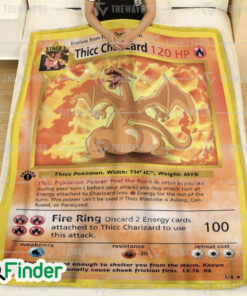 Thicc Charizard Pokemon Trading Card Fleece Blanket 1
