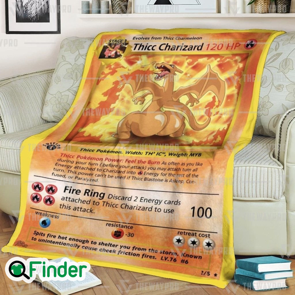 Thicc Charizard Pokemon Trading Card Fleece Blanket Thicc Charizard Pokemon Trading Card Fleece Blanket