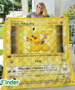 Thicc Pikachu Pokemon Trading Card Quilt Blanket 1
