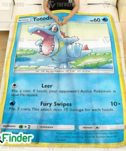 Totodile Pokemon Trading Card Fleece Blanket 1