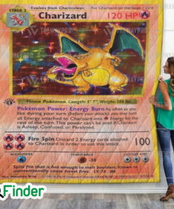 Charizard Pokemon Trading Card Quilt Blanket