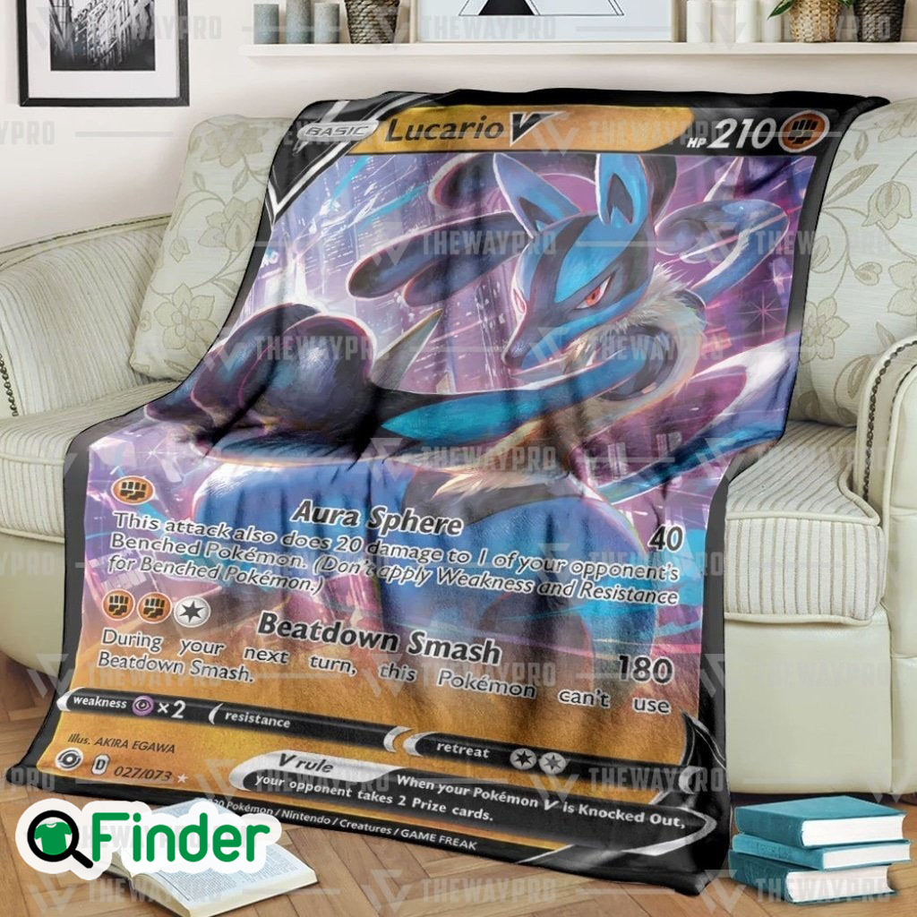 Lucario Pokemon Trading Cards Fleece Blanket Lucario Pokemon Trading Cards Fleece Blanket