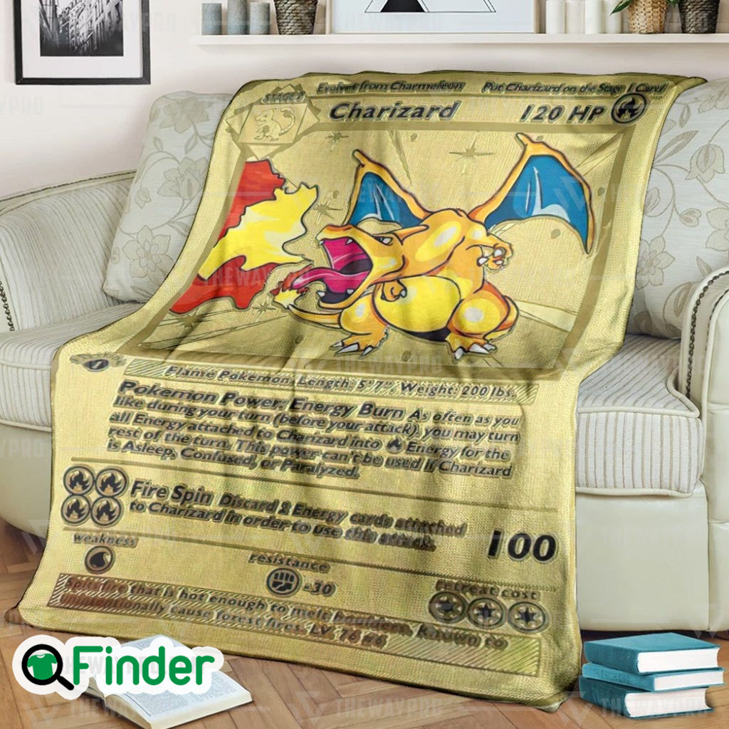 Gold Charizard 1st Edition Pokemon Card Fleece Blanket Gold Charizard 1st Edition Pokemon Card Fleece Blanket