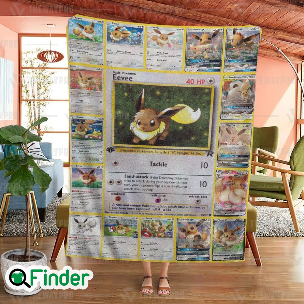 Eevee Pokemon Trading Cards Fleece Blanket Eevee Pokemon Trading Cards Fleece Blanket