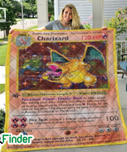 Charizard Pokemon Trading Card Quilt Blanket