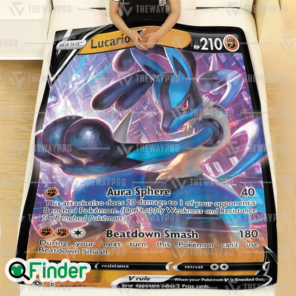 Lucario Pokemon Trading Cards Fleece Blanket Lucario Pokemon Trading Cards Fleece Blanket