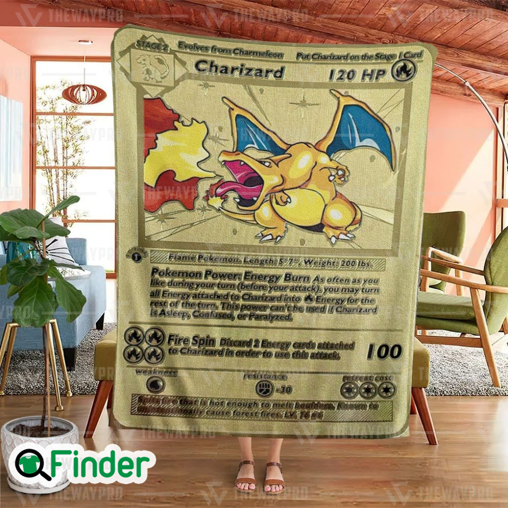 Gold Charizard 1st Edition Pokemon Card Fleece Blanket Gold Charizard 1st Edition Pokemon Card Fleece Blanket