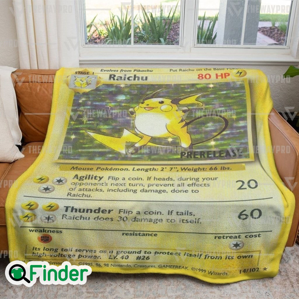 Raichu Pokemon Trading Card Fleece Blanket Raichu Pokemon Trading Card Fleece Blanket