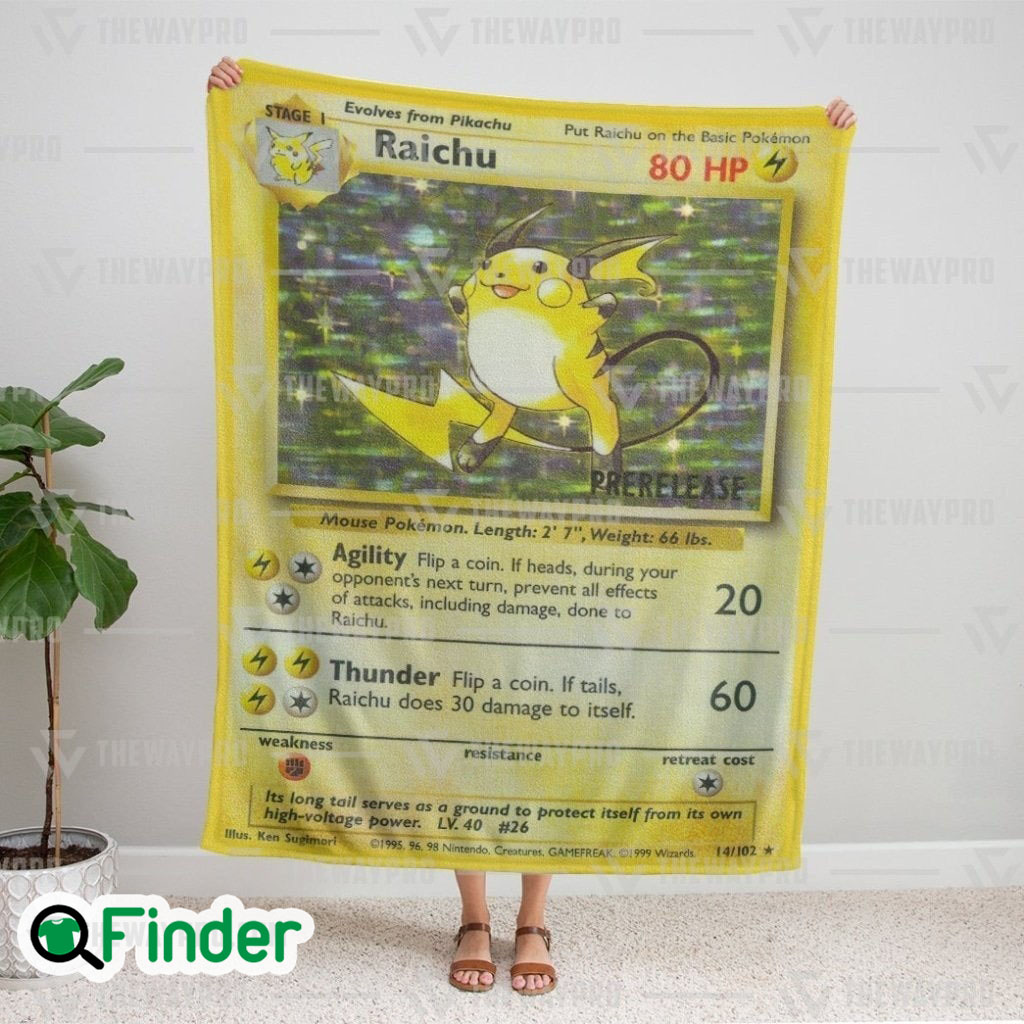 Raichu Pokemon Trading Card Fleece Blanket Raichu Pokemon Trading Card Fleece Blanket