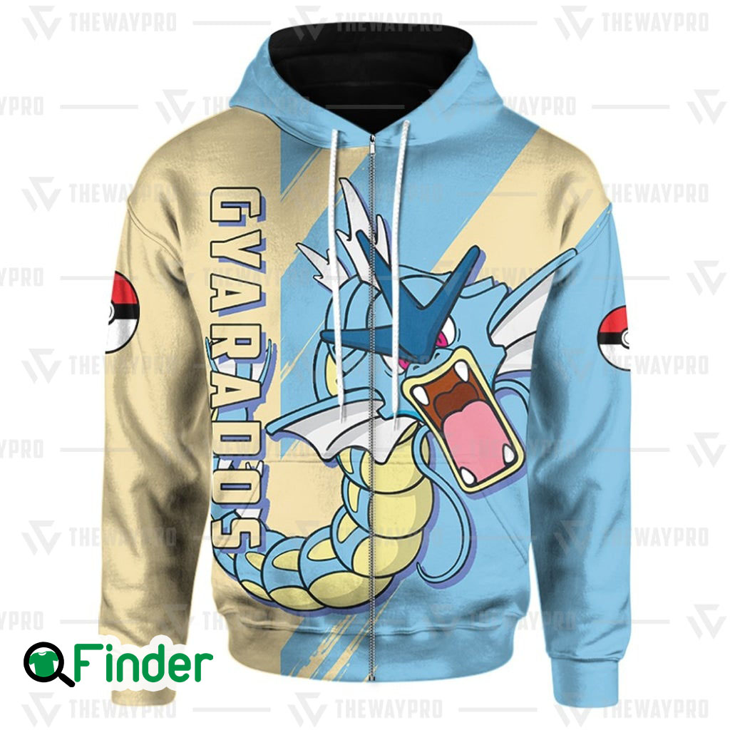 Gyarados pokemon of Kanto dual type water flying 3D zip hoodie Gyarados pokemon of Kanto dual type water flying 3D zip hoodie