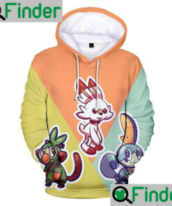 Pokemon Starters in Pokemon Sword and Shield gen 8 Grookey Scorbunny and Sobble Hoodie