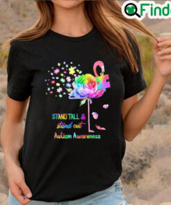 Best Stand Tall And Stand Out Flamingo Autism Awareness Shirt