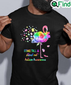 Best Stand Tall And Stand Out Flamingo Autism Awareness Tee Shirt