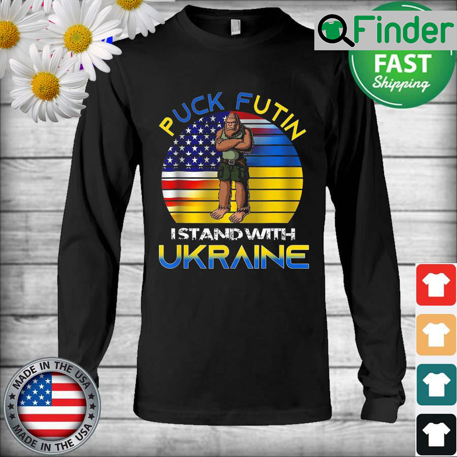 Bigfoot Puck Futin I Stand With Ukraine and USA Flag Vintage Long Sleeve Bigfoot Puck Futin I Stand With Ukraine and USA Flag Vintage Long Sleeve